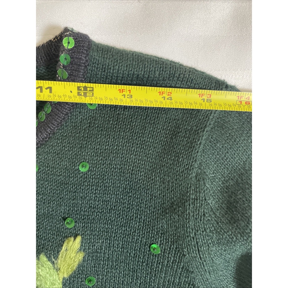 Tiara International Christmas Cardigan Sweater Womens M Green Poinsettia Big 90s - Picture 9 of 12